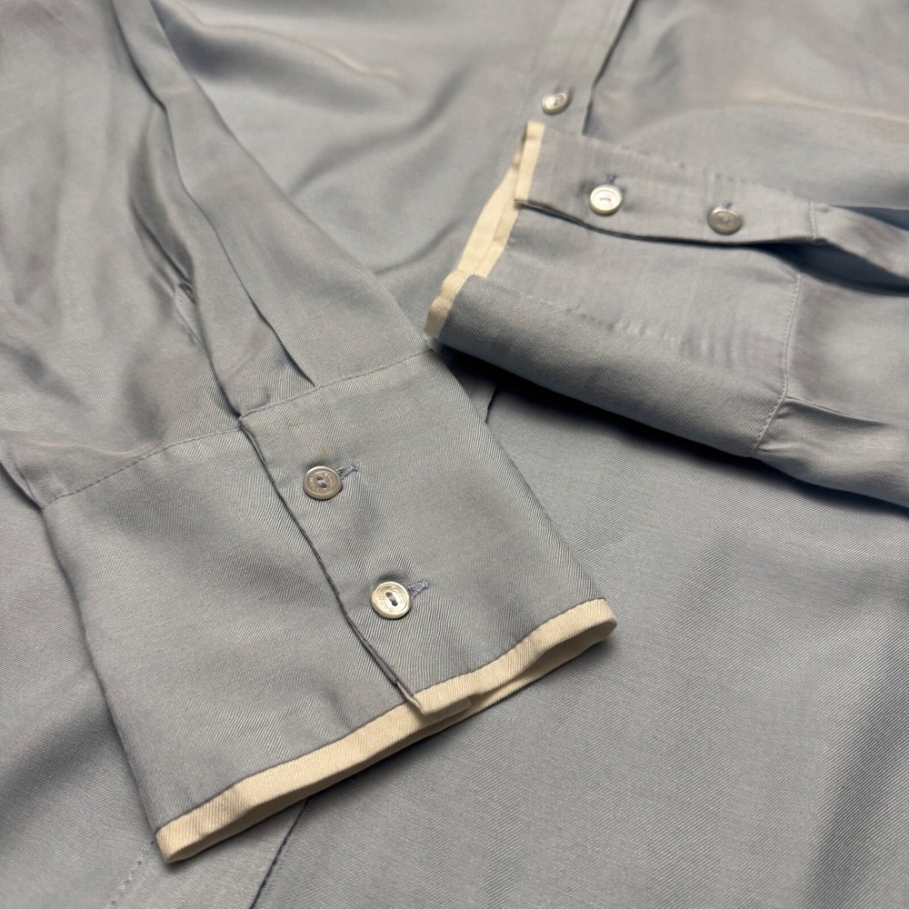 Ecru Womens Large Dusty Blue Silk Blend Long Sleeve Button Down Blouse - Picture 3 of 8